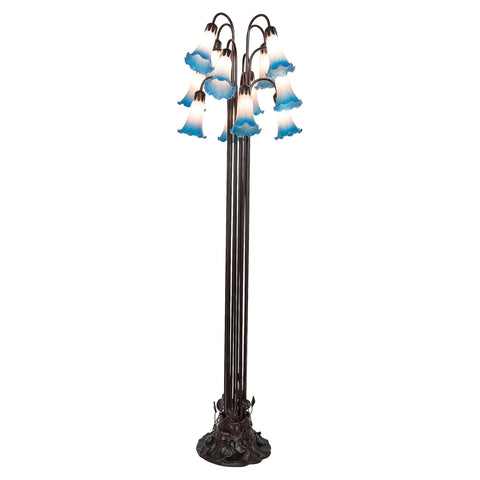 Oakestry 63 Inch High Pink/Blue Tiffany Pond Lily 12 LT Floor Lamp Elegant Floor Lamp Stained Glass Lighting Decorative Home Living Room Bedroom Office Vintage Style Durable Build Ambient Light