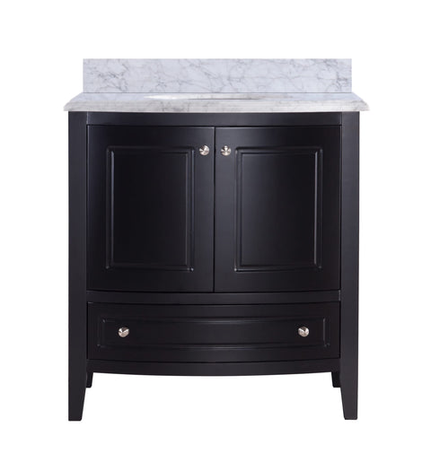 Oakestry Estella 32 Inch Espresso Bathroom Vanity White Carrara Marble Countertop Modern Single Sink Freestanding Storage Soft Close Doors Washroom Cabinet
