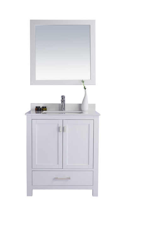 Oakestry Wilson Bathroom Vanity with White Quartz Countertop, Undermount Ceramic Sink, Solid Oak Wood Cabinet, Soft-Close Doors, 4 Built-in Outlets, White
