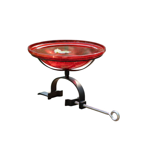 Oakestry 12" Crackle Glass Birdbath with Over Railing Bracket, Clamp-On Balcony Bird Bath, Decorative Blown Glass Bowl for Patio, Deck & Garden