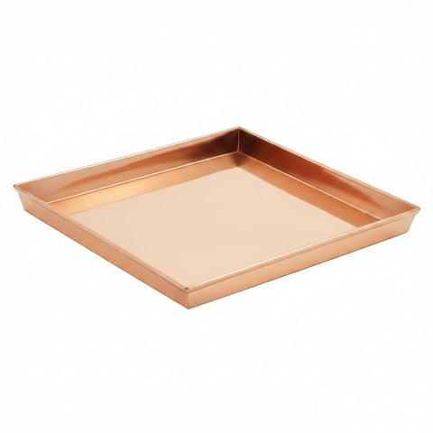 Oakestry 15" Square Copper Tray, Large Metal Plant Saucer & Serving Tray, Stainless Steel Copper-Plated Decorative Tray for Plants & Centerpieces