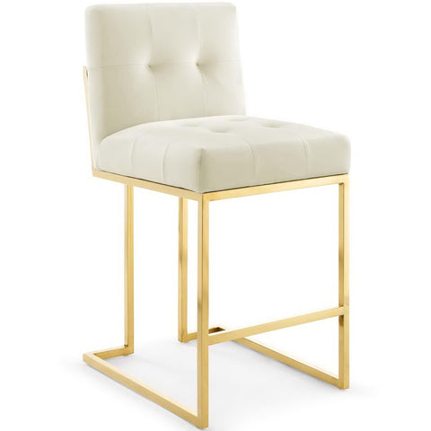 Oakestry Premium Privy Gold Stainless Steel Performance Velvet Counter Stool Blending Decorative Functionality Timeless Styling and Premium Presentation for Contemporary and Transitional Interiors