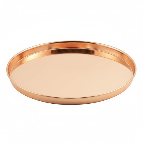 Oakestry 12" Round Copper Tray, Metal Plant Saucer & Serving Tray, Stainless Steel Copper-Plated Decorative Tray for Plants, Centerpieces & DIY Décor