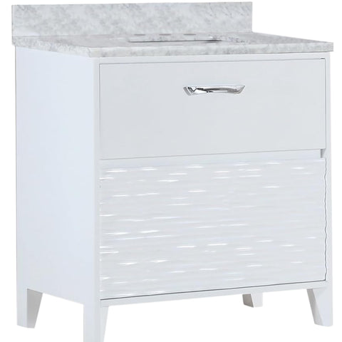 Oakestry 30" Single Sink Bathroom Vanity with White Carrara Marble Top, White Finish, Solid Wood Cabinet, Rectangle Undermount Ceramic Sink