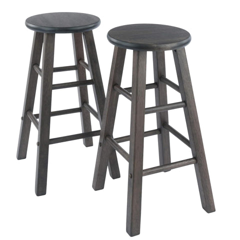 Oakestry Element 2-Piece 24" Counter Stool Set, Oyster Gray – Solid Wood Round Seat Stools with Crossbar Footrests for Kitchen, Breakfast Nook, or Den