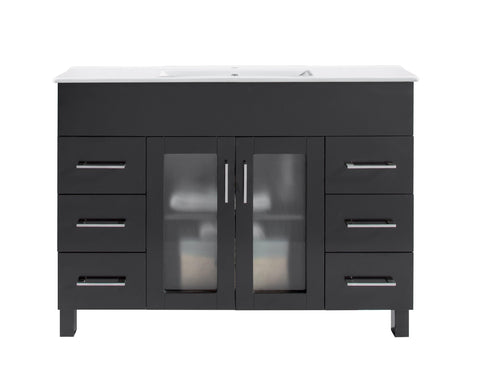 Oakestry Nova 48 Inch Espresso Bathroom Vanity Single Sink White Ceramic Basin Countertop Freestanding Modern Storage Cabinet Soft Close Doors Premium Washroom Furniture