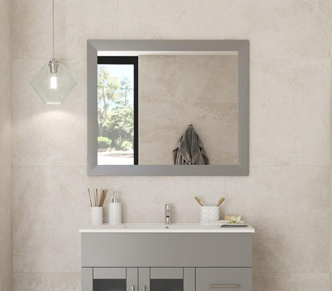 Oakestry Thirty-Six Inch Grey Fully Framed Wall Mirror, Luxury Home Décor Accent with Modern Sleek Design