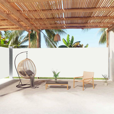 Oakestry Retractable Side Awning Cream Premium Adjustable Outdoor Privacy Screen Patio Balcony Garden UV Tear Water Resistant Durable Polyester Fabric