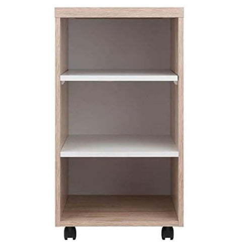 Oakestry Kenner Mobile Open Shelving Cabinet – Reclaimed Wood Finish Storage Unit with 3 Adjustable Shelves, Casters, and Linen White Accents for Home or Office
