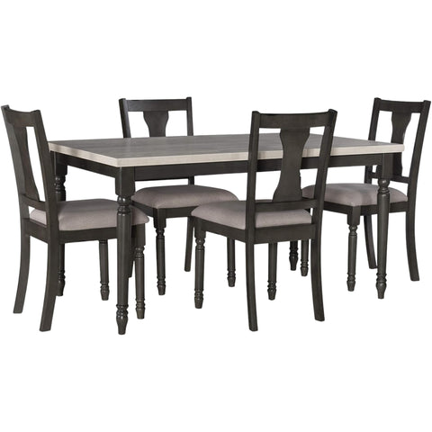 Oakestry Willow Grey 5-Piece Dining Set with Smokey White Oak Table & 4 Upholstered Chairs, Two-Tone Farmhouse Dining Furniture