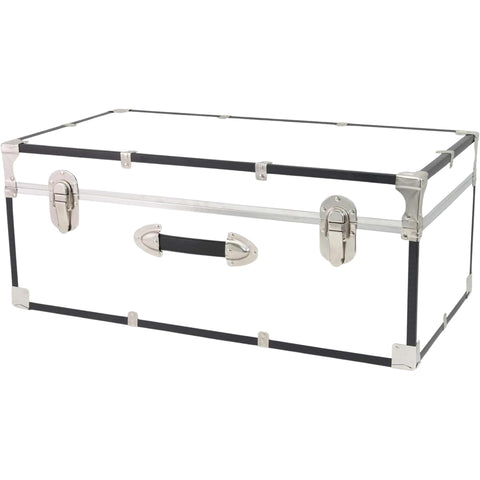 Oakestry Basic 30 Inch Storage Trunk, White, Engineered Wood Chest with Locking Latches for Home Organization