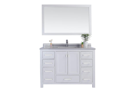 Oakestry Wilson 36" Bathroom Vanity with White Stripes Marble Top, Solid Oak Shaker Cabinet, Undermount Ceramic Sink, Soft Close Doors & Dovetail Drawers, 4 Built-in Outlets, White