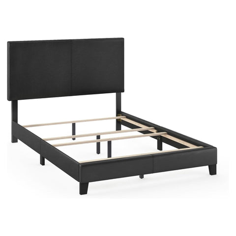 Oakestry Upholstered Bed Frame Full Size, Modern Platform Bed with PU Leather Headboard & Wood Slat Support, Easy Assembly, Sturdy Bedroom Furniture (Black)