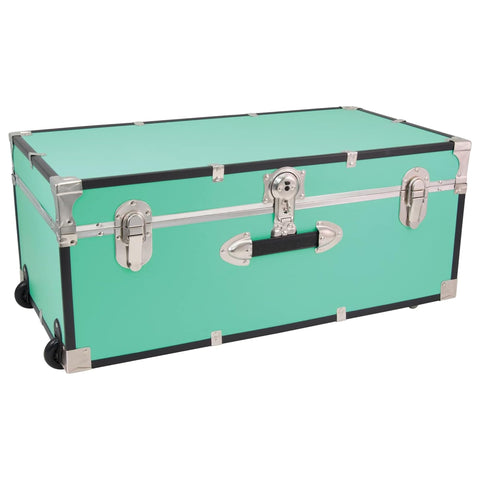 Oakestry Teal Vintage Rolling Trunk Lockable Metal Storage Chest Retro Style Suitcase Inspired Portable Organizer