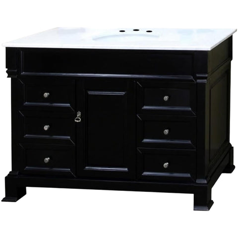 Oakestry 60" Single Sink Bathroom Vanity Cabinet, Espresso Finish with White Marble Top, Freestanding Solid Birch Wood, Oval Undermount Sink, Antique Brass Hardware