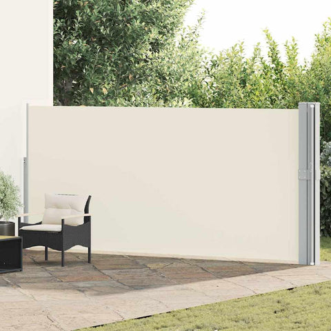 Oakestry Retractable Cream & Gray Patio Side Awning Premium Outdoor Privacy Screen UV-Proof Water-Resistant Fabric Easy Pull-Out Automatic Roll-Back Design