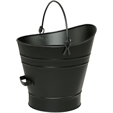 Small Black Coal Hod & Pellet Bucket, Traditional Metal Ash Pail with Double Bottom for Fireplace & Stove