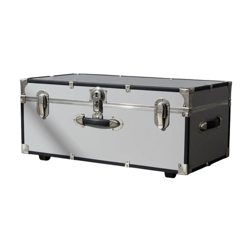 Oakestry Light Gray Rolling Trunk Lockable Metal Storage Chest Heavy Duty Portable Organizer With Reinforced Frame