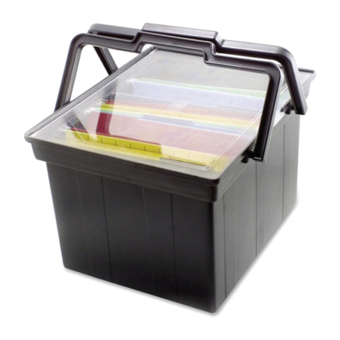 Oakestry Premium Portable File Storage Box – Black Legal & Letter Size Plastic Document Organizer with Secure Lid and Reinforced Handles, Office & Home Filing Case for Records, Contracts, Papers