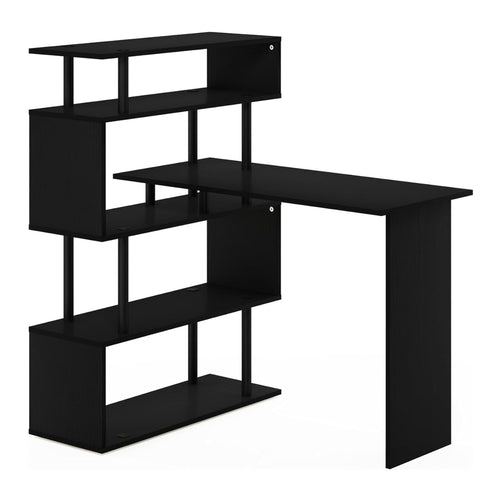 Oakestry L Shaped Computer Desk with Tiered Shelving Americano Finish Corner Workstation Home Office Study Furniture