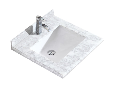 Oakestry Twenty-Four Inch Single Hole White Carrara Countertop Bathroom Vanity Top Solid Surface Sleek Modern Luxury Functional Style