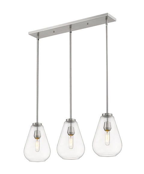 Oakestry Harmony 3-Light Linear Chandelier – Olde Brass Steel Frame with Clear Grooved Glass Shades, Modern Transitional Lighting for Kitchen & Dining Room