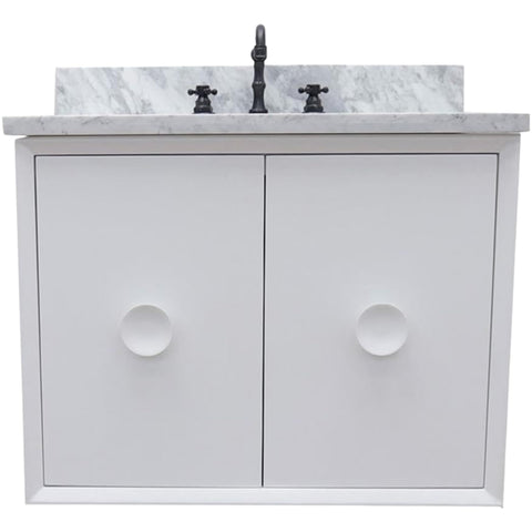 Oakestry 31" Wall Mounted Bathroom Vanity with White Carrara Marble Top, White Finish, Rectangle Undermount Ceramic Sink, Solid Wood Cabinet