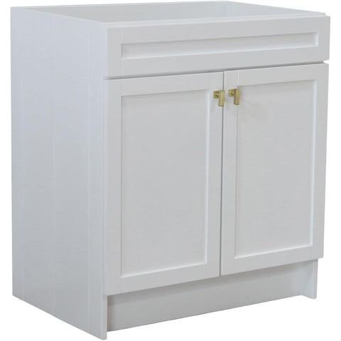 Oakestry 30" Single Sink Foldable Bathroom Vanity Cabinet, White Finish, Freestanding Solid Wood & Plywood Vanity with Soft-Close Shaker Doors and Brushed Gold Hardware