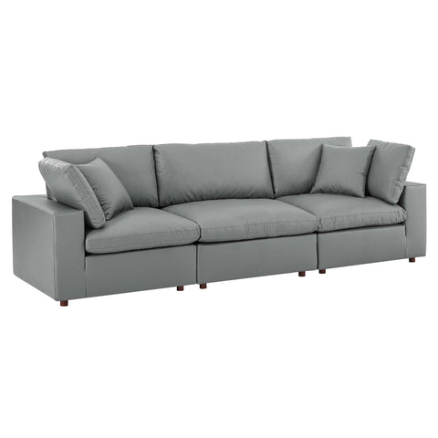 Oakestry Luxury Inspired Commix Down Filled Overstuffed Vegan Leather 3-Seater Sofa Comfortable Indoor Sofa for Living Room Apartment Lounge Reception Area Premium Everyday Styling