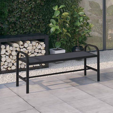 Oakestry Patio Bench 49 inches Steel and WPC Black Outdoor Garden Seating Furniture Weather Resistant Durable Heavy Duty Modern Backyard Porch Deck Lawn