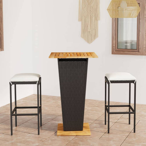 Oakestry 3-Piece Garden Bar Set Black with Cream White Cushions, Outdoor Bar Table & Stools