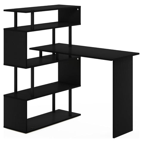 Oakestry L Shape Gaming Desk Computer Writing Table Home Office Workstation with Side Shelves Americano Finish