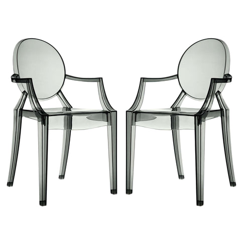 Oakestry Casper Dining Armchairs Set of 2 Transparent Polycarbonate Stackable Arm Chairs Modern Indoor Outdoor Dining Seating Clear Finish Kitchen Living Room Furniture