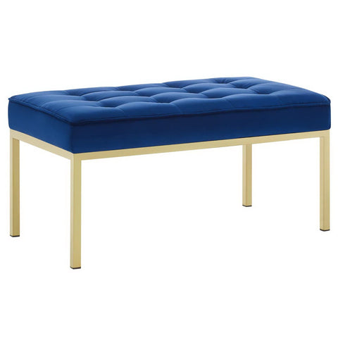Oakestry Loft Gold Stainless Steel Leg Medium Performance Velvet Bench, Mid-Century Modern Tufted Accent Bench, Gold Navy