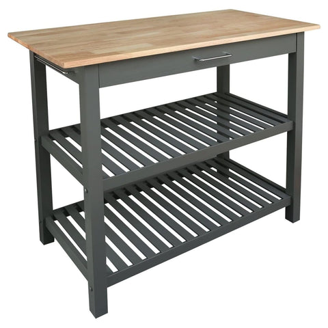 Kitchen Island Bar Station with Hardwood Counter Top - Slate Gray