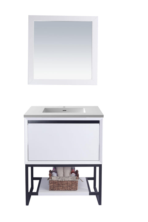 Oakestry Alto 30 Inch White Bathroom Vanity Matte White Viva Stone Solid Surface Countertop Modern Single Sink Freestanding Storage Soft Close Doors Washroom Cabinet