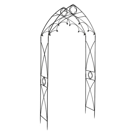 Oakestry Wrought Iron Quatrefoil Arbor Garden Arch Decorative Outdoor Entryway Trellis Landscape Structure Elegant Yard Pathway Accent
