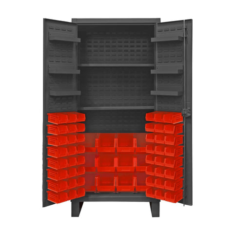 Oakestry Extra Heavy Duty Cabinet 12 Gauge 36 x 24 x 78 2 Adjustable Shelves 60 Red Bins Recessed Door with Louvered Panel 6 Door Shelves Cast Iron Pad-Lockable Handle Gray