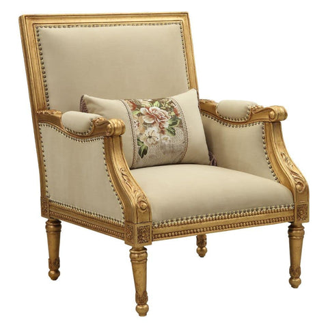 ACME Daesha Accent Chair & Pillow, Fabric & Antique Gold