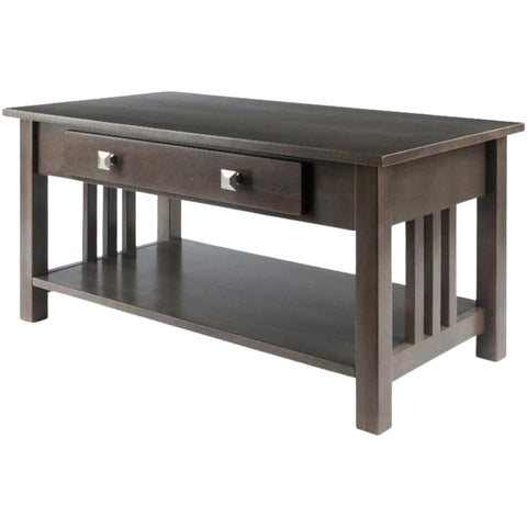 Stafford Coffee Table in Oyster Gray, Solid Wood Living Room Center Table with Storage Drawer & Open Shelf, Modern Mission Style