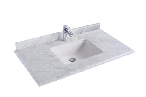 Oakestry White Carrara Countertop Forty-Two Inch with Rectangle Sink, Single Hole Faucet Ready, Premium Solid Surface
