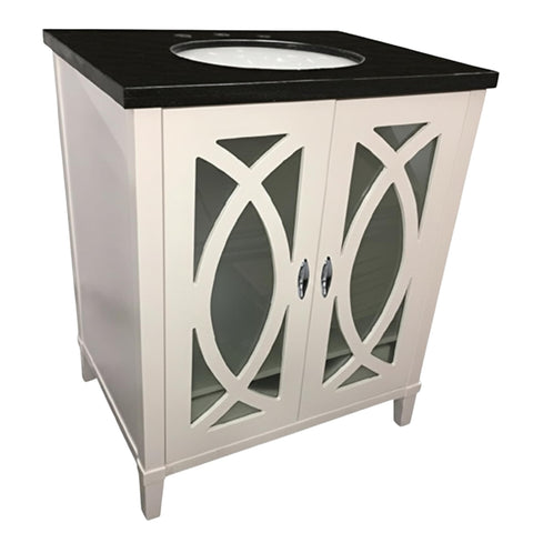 Oakestry 30" Single Sink Bathroom Vanity with Black Galaxy Granite Top, White Finish, Oval Undermount Ceramic Sink, Freestanding Cabinet