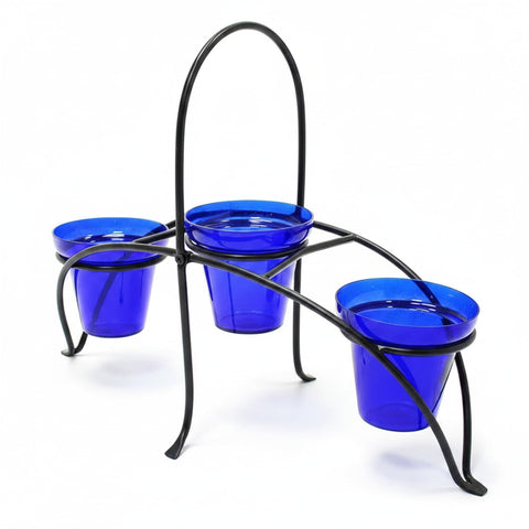 Oakestry Herb Caddy with 3 Glass Pots, Wrought Iron Plant Stand with Handle, Indoor Outdoor Kitchen Herb Planter for Countertop, Balcony & Patio
