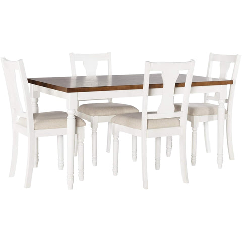 Oakestry Willow Brown 5-Piece Dining Set with Honey Brown Oak Veneer Table & 4 Upholstered Chairs, Two-Tone Farmhouse Dining Furniture