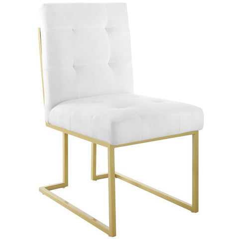 Oakestry Privy Gold Stainless Steel Upholstered Fabric Dining Accent Chair Modern Luxury Glam Seating Cushioned Tufted Seat Metal Frame Elegant Dining Kitchen Living Room Furniture Décor