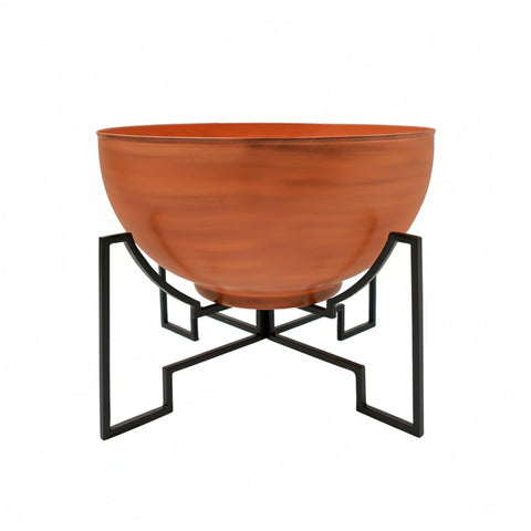 Oakestry Jane II Planter with Stand, 22" Burnt Sienna Galvanized Steel Bowl & Black Wrought Iron Base, Indoor Outdoor Patio Succulent Planter