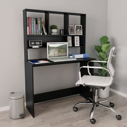 Oakestry Black Engineered Wood Computer Desk with 3 Shelves & Storage Compartment 43.3 in