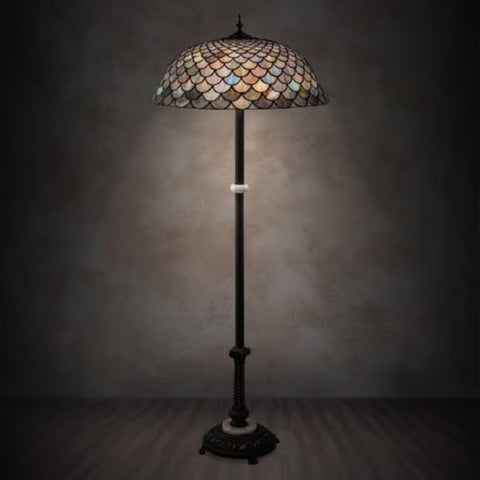 Oakestry 62 Inch Tiffany Fishscale Floor Lamp Stained Glass Standing Light Vintage Mission Style Tall Accent Fixture for Living Room Bedroom Reading Corner Home Decor