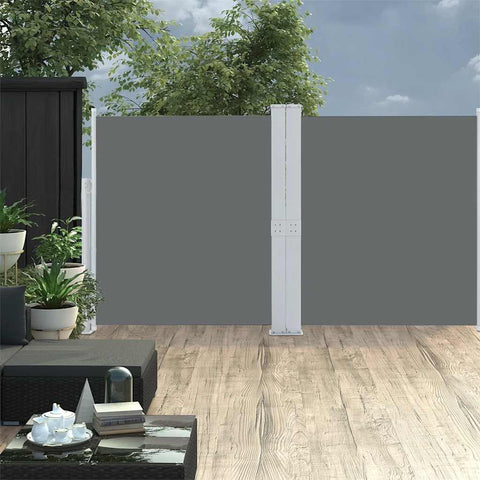 Oakestry Double Retractable Anthracite Side Awning Outdoor Privacy Screen Durable UV Tear Resistant Polyester with Strong Steel Frame Shade Barrier for Patio Terrace Balcony