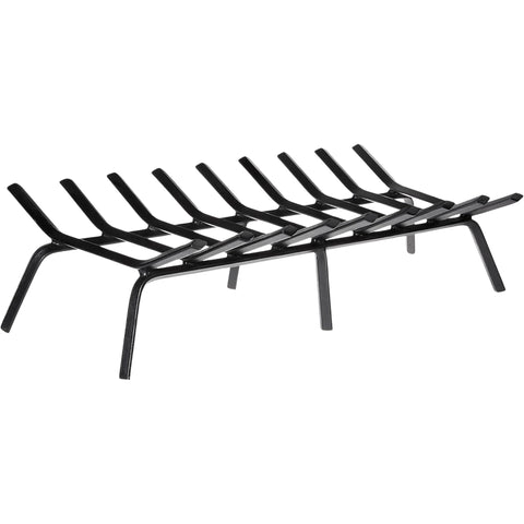 33-Inch Tapered Wrought Iron Fireplace Grate with 5-Inch Clearance, Heavy-Duty Black Powder-Coated Steel